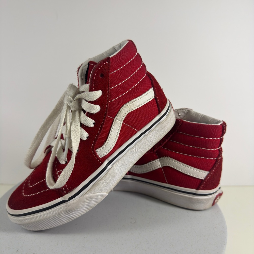 Vans Off The Wall Sk8 Hi Kids Skate Shoes Red White Lace Up Sneakers 12